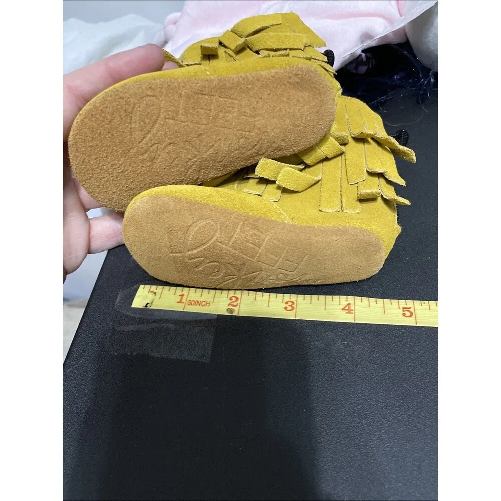 Monkey Feet Suede Set Of 2 Fringe Boots Shoes For Baby Purple Mustard Yellow
